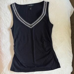 White House Black Market Black Tank Top with Embellished V-Neck